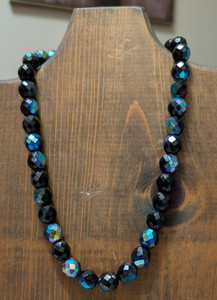 Vintage Black Aurora Borealis AB Crystal Faceted Beaded Necklace Jewelry