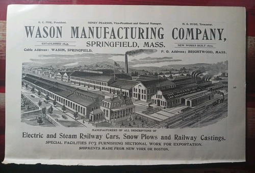 ~1904 Print Ad WASON MANUFACTURING CO Steam Railway Cars Snow Plows Factory Pic
