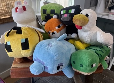 Minecraft Lot of 8 Plush Creeper, Fox, Cat, Turtle, Rabbit, Bee, Whale, Chicken