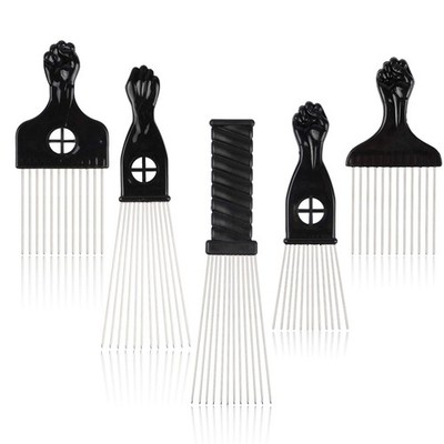 Folansy 5 Pcs Afro Comb Metal African American Pick 5 Piece Set, black