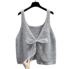 Lady Knit Vest Square Neck Tank Top Gilet Bow Tie Jumper Sweater Sleeveless Cute