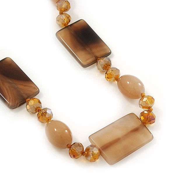 Collar de cuentas de cristal de color ámbar y cerámica beige enchapado de rodio - Foto 4 de 4