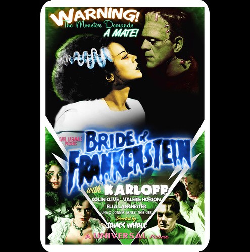 Vintage Blechschild 8x12 Braut von Frankenstein 1935 Horrorfilm Karloff Art - Bild 1 von 3