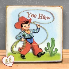 Cowboy with lasso rope western vintage retro style shelf sitter wood sign WB-82