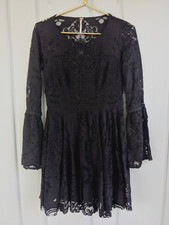 Free People Lovers Folk Song Dress Womens 6 Fit Flare Black Lace Goth S Grunge