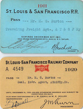 ( 2 ITEMS ) FRISCO ST LOUIS SAN FRANCISCO RAILROAD RAILWAY RR RWY RY PASS FF
