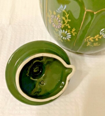❤️VINTAGE HANDPAINTED FLORAL GREEN JAPANESE TEA POT 4.5 Cups 36