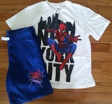 Aeropostale Kids Marvel Comics Boys Size 8 Shirt 7 Shorts Set Blue Spider-Man