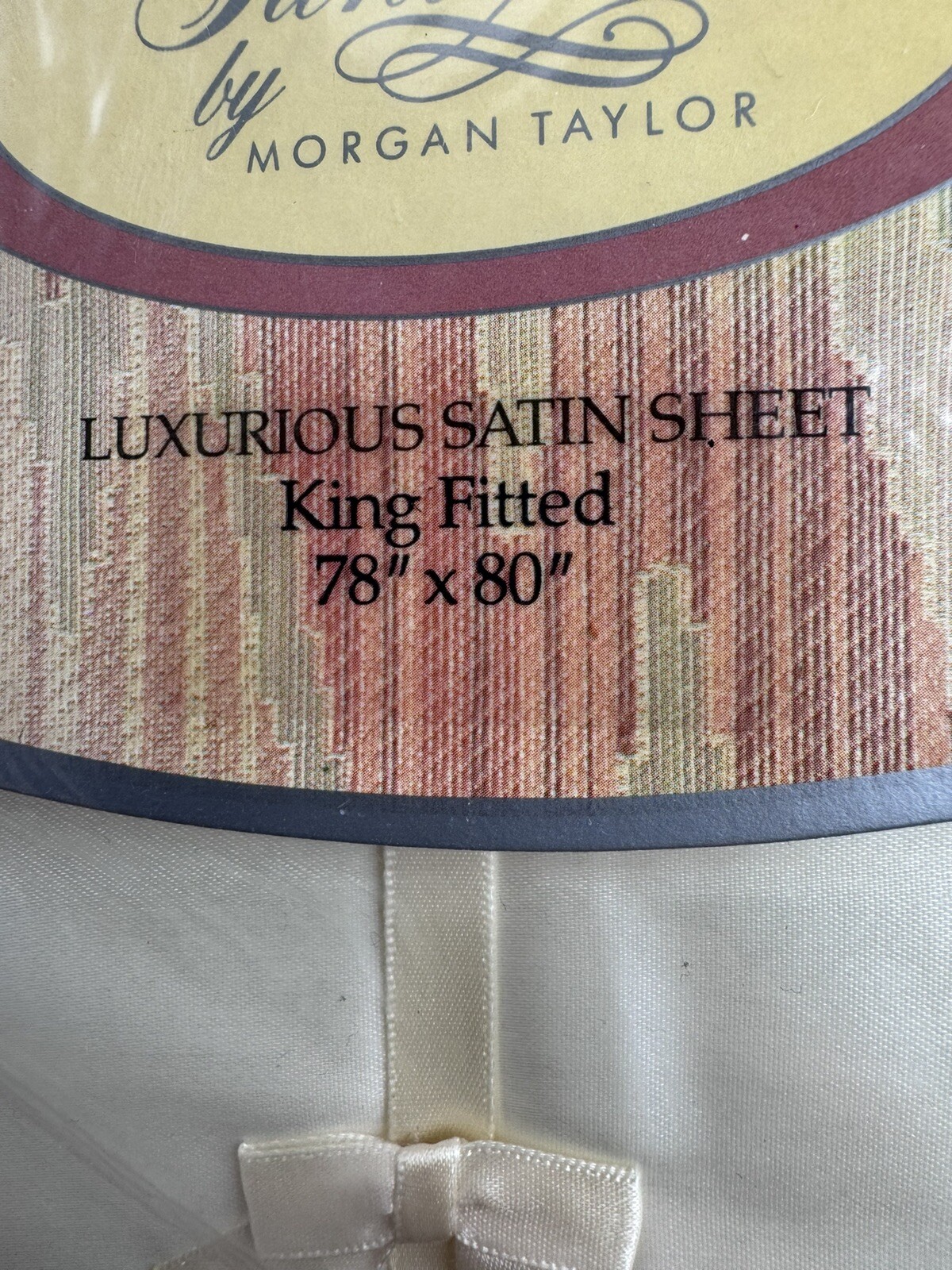 Vintage Satin King Ivory FITTED Sheet Fantasies By Morgan Taylor USA New Sealed