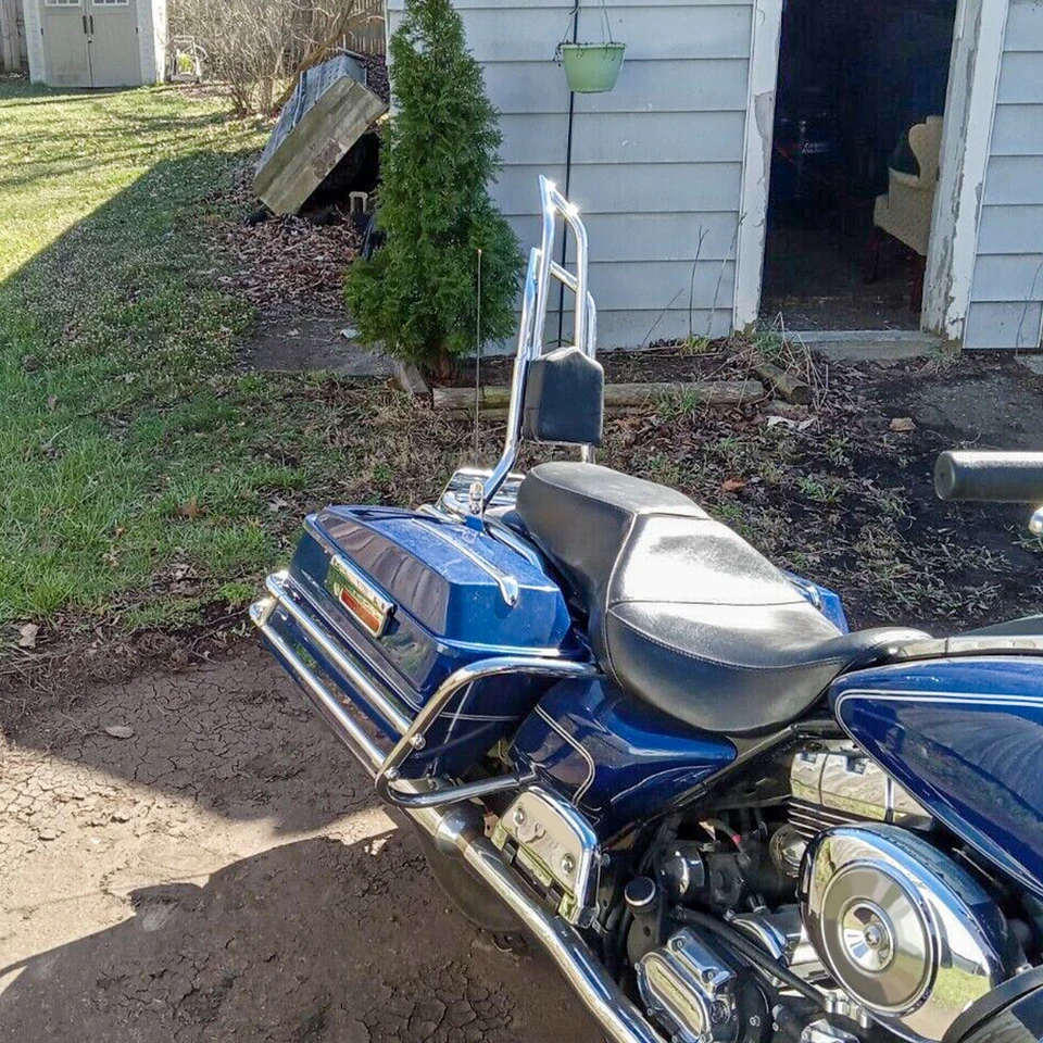 Dual Sharp-Corners Backrest Sissy Bar For Harley Electra Glide Road King 1997-08 - Image 3 of 4