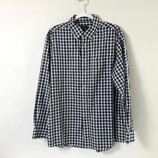 Jos A Bank Travelers Button Down Shirt Mens Size L Blue Purple Plaid Long Sleeve