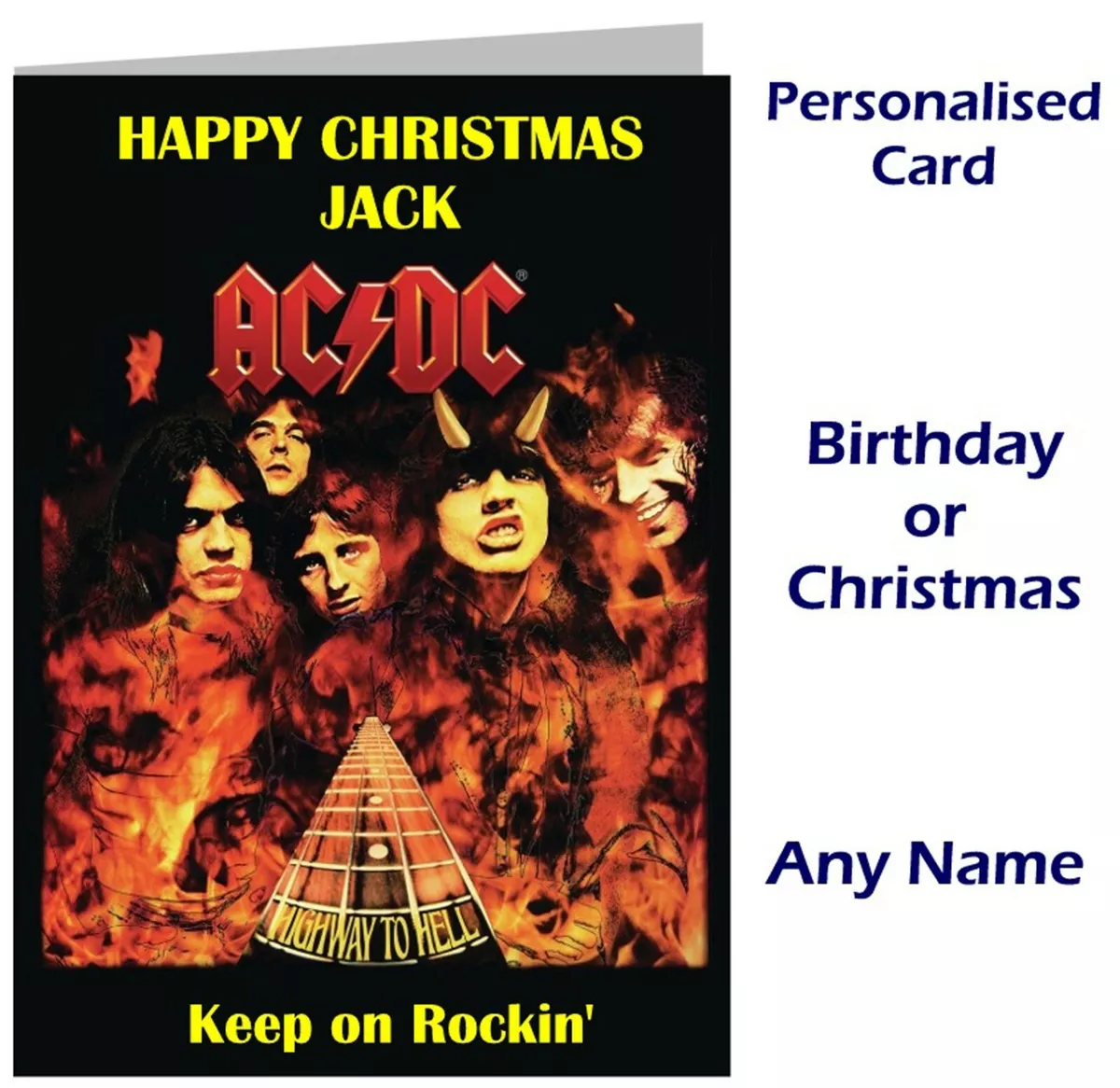 Personalised ACDC Card Birthday or Christmas - Dad Son Rocker Mum Xmas ac/dc