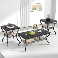 3 Pieces Living Room Table Sets Coffee And End Tables With Open Storage Shelves 