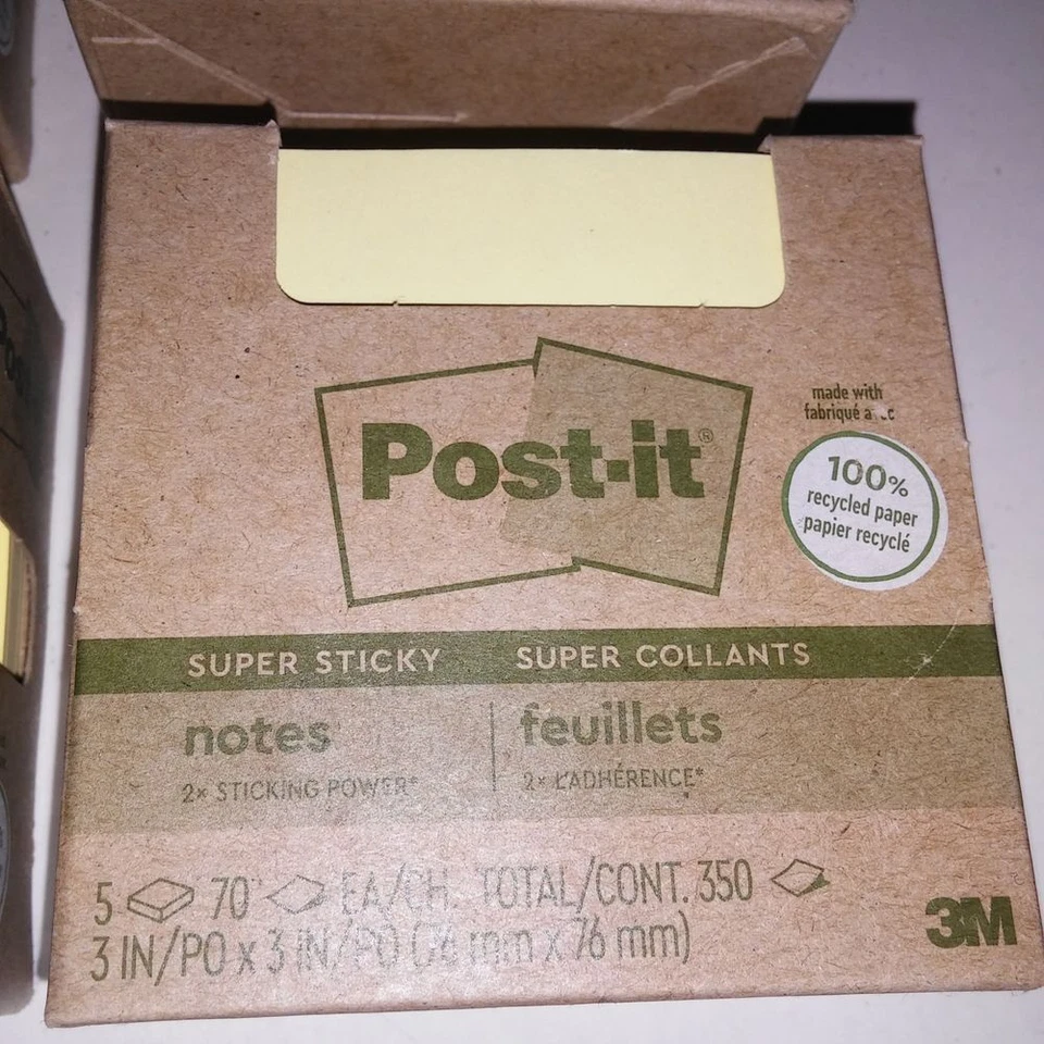 Set of 11 Post It Notes 3 X 3 Yellow Super Sticky 100% Recycled Paper Brand New - Image 4 of 4