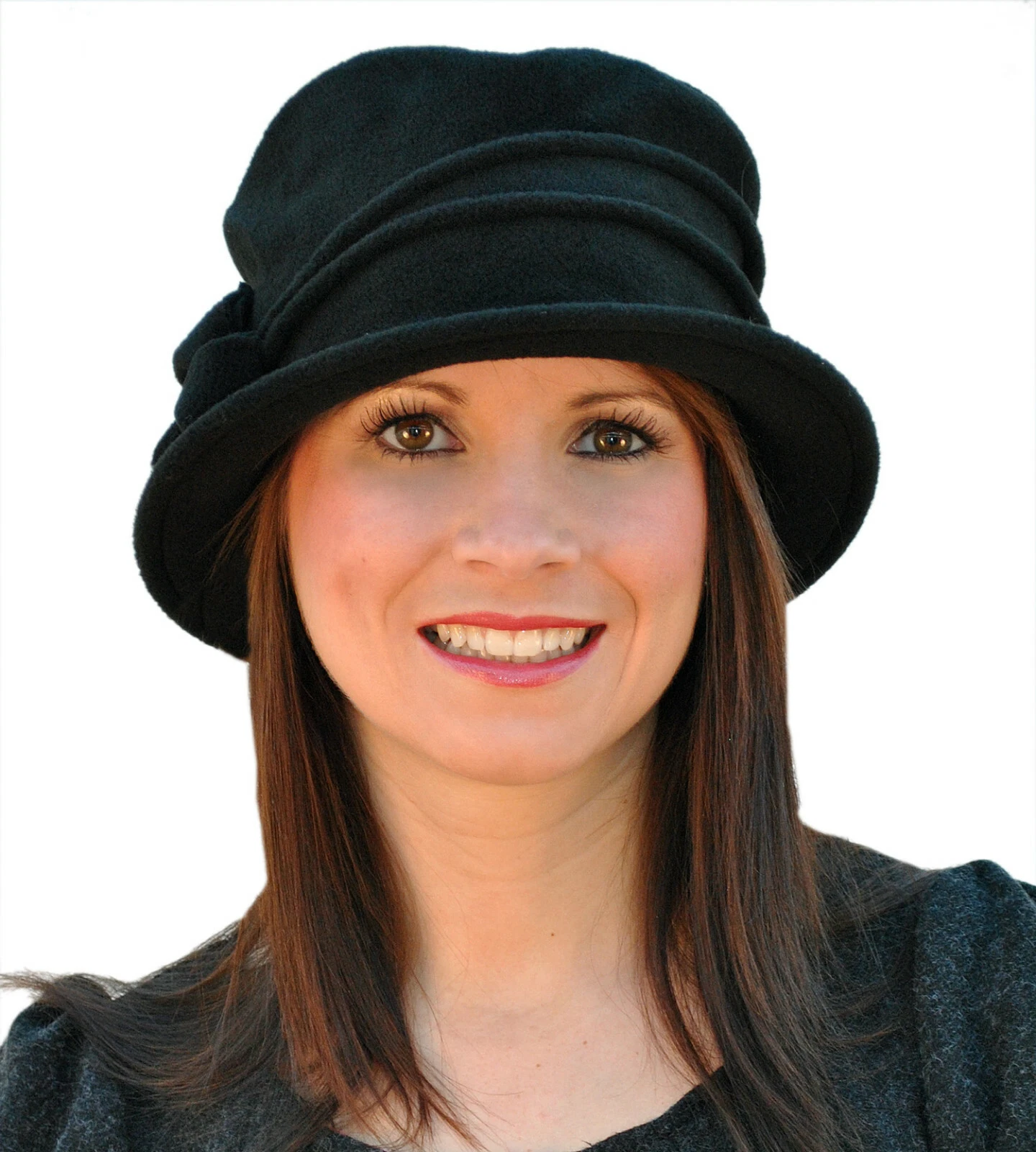 Ladies Super Soft Fleece Cloche Pull On Beanie Hat With Piping & Bow Detail