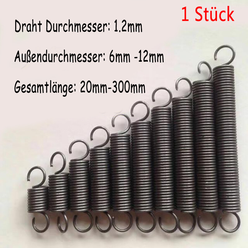 1x Resorte de tracción Alambre Diámetro 1.2mm 65Mn Acero Con Resorte de Gancho Longitud 20mm - 300mm
