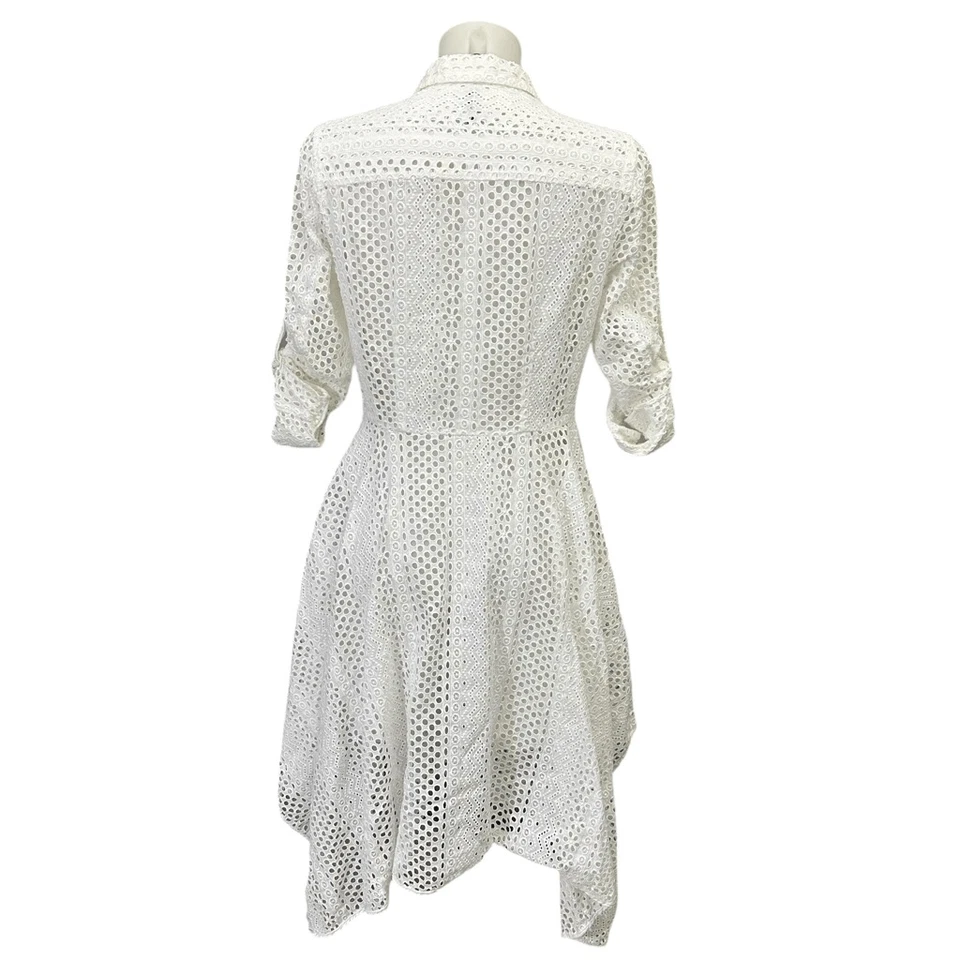 BCBGMAXAZRIA Beatryce 手帕-Hem 衬衫连衣裙白色孔眼尺寸小号 — 第 4/4 张图片