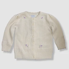 $155 Ralph Lauren Baby Girl's Ivory Wool Floral Cardigan Sweater Size 9M-12M