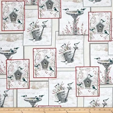 Christmas Fabric - Winter Garden Chickadee Patch Beige QT Quilting Treasures Yd
