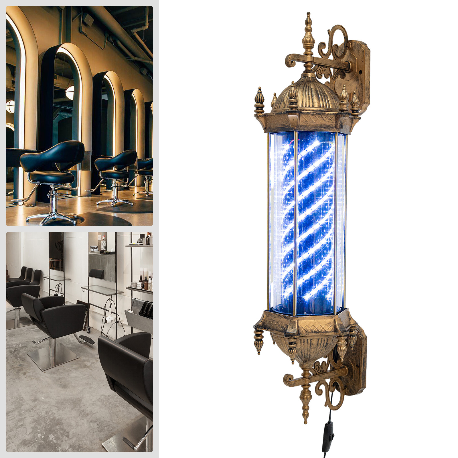 LED Barber Shop Pole Light White Light Rotating Hair Salon Sign Lamp 220V