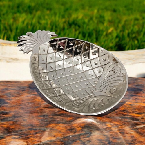 Decorative 20cm Silver Plated Metal Pineapple Trinket Tray Jewellery Dish Gift - Picture 9 of 9