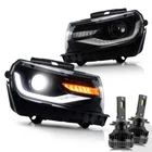 VLAND DRL Projector LED Headlights + D2S For Chevy Camaro 2014 2015 Sequential