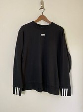 Adidas Originals Black Crewneck Sweatshirt with Cuff Stripes - Size L