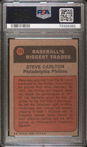 1972 Topps Traded Steve Carlton #751 PSA 5 P1371 - Picture 2 of 2
