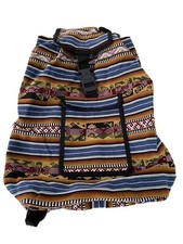 Brown- Blue/Green Peruvian Woven small Inca llama Mantel Backpack