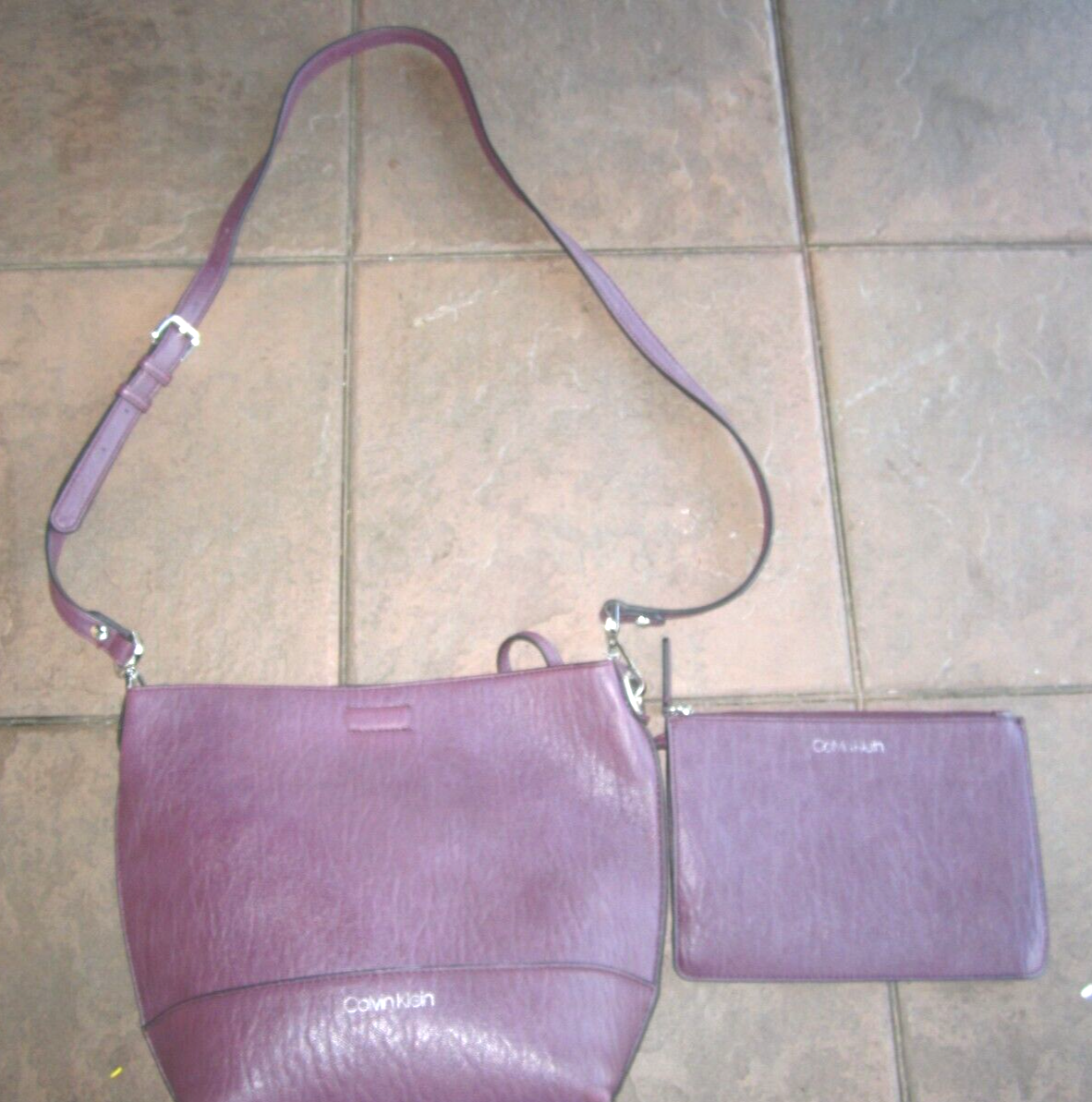 Calvin Klein Purple Crossbody Vegan Leather Purse W/ BUCKLE STRAP
