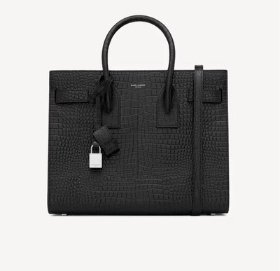 YSL Saint Laurent Black Croc Embossed Sac de Jour Large Silver HW New $3,900