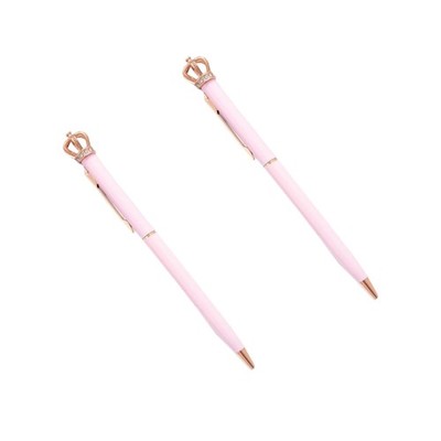 2Pcs Pink Shiny Metal Crown Ballpoint Pen Cute Crystal Crown Ball Pens School...