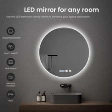 Frameless Round Bathroom Mirror With LED Backlit Lights Illuminated 600*600mm