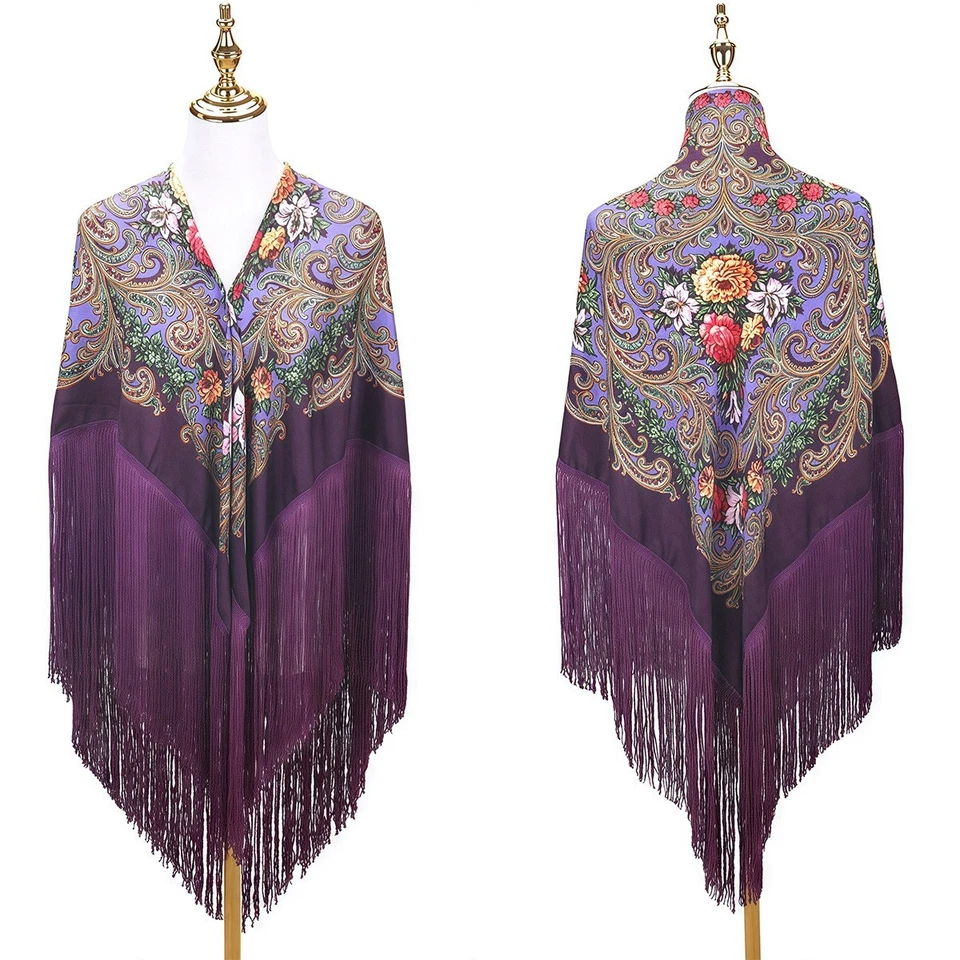 winter floral square shawl - long tassel style women's printed large size scarf Foto 4 de 4