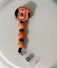 3 pc set Badge Holders Squirrel Raccoon Owl Beaded set Clip Multicolor