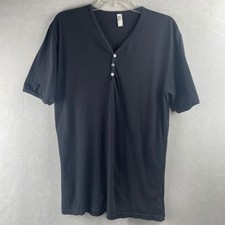 American Apparel Black V Neck Henley S/S Shirt Mens L Combed Cotton Made in USA
