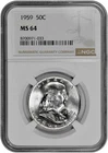 1959 50C Silver Franklin Half Dollar NGC Graded MS 64 White Coin in New Holder