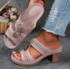 ⭐Women* Orthopedic Rhinestones Heel Sandals, Flower Rhinestone Block Heels Shoes
