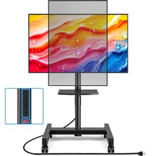 Rolling TV Stand Height Adjustable Mobile TV Cart with Power Outlet and Shelves