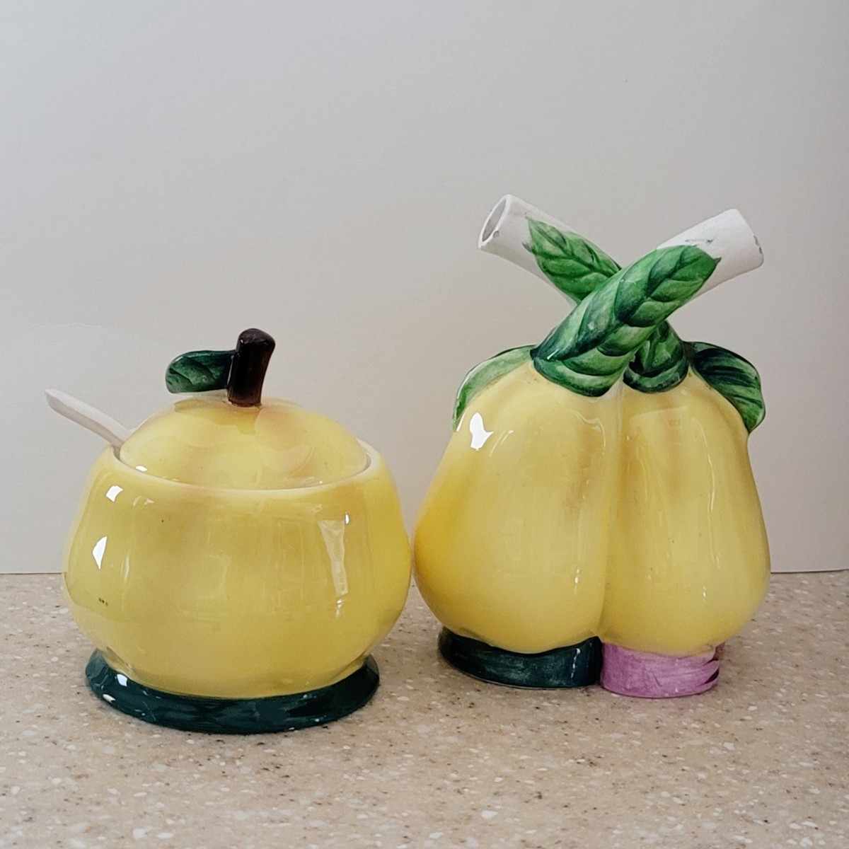Vintage Anthropomorphic Py Japan Ceramic Oil & Vinegar Pears