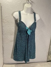 Vintage MAXINE Of HOLLYWOOD Swimsuit Womens 12 One Piece Swimdress Floral Blue