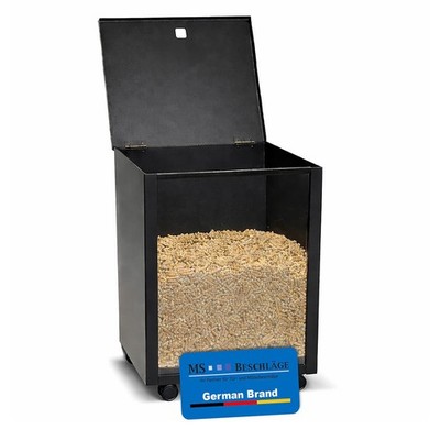 Pelletwagen 37x52x37cm schwarz mit Deckel und Frontscheibe - Pelletbehälter 35kg
