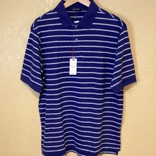 Daniel Cremieux Classic Polo Cobalt Blue, Gray Stripes, Size Medium, 100% Cotton