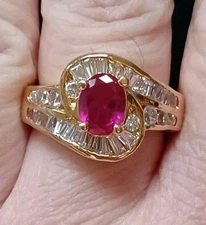 NEW! QVC Nolan Miller Size 7 Red And Clear Austrian Crystal Goldplated Ring 