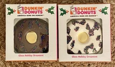 2 Dunkin Donuts Glass Ornaments Kurt Adler 2007 Chocolate & Vanilla New in Box!