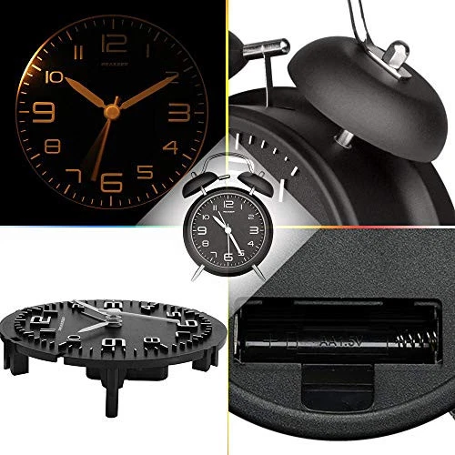  Reloj despertador fuerte de campana doble de 4 pulgadas para durmientes pesados, retroiluminación, negro Foto 3 de 4