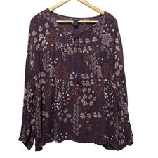 Rue Women Top 2X Purple Floral Babydoll Y2K Peasant Whimsigoth Fairy Grunge