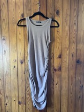 Taupe Bodycon Scrunched Dress Women’s Size Small Sleeveless Festival Rave Club