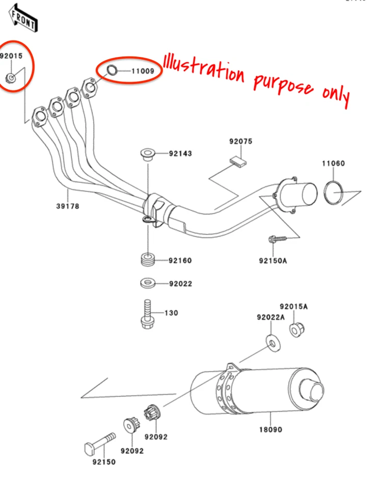 Ремонтный комплект прокладок выпускного коллектора Kawasaki Ninja ZX-6R 1995-1997 (полный комплект) - Изображение 2 из 2