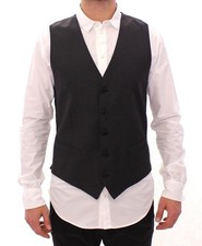 Dolce&Gabbana Men Gray Waistcoat Wool Striped Full Button Formal Suit Vest IT 48